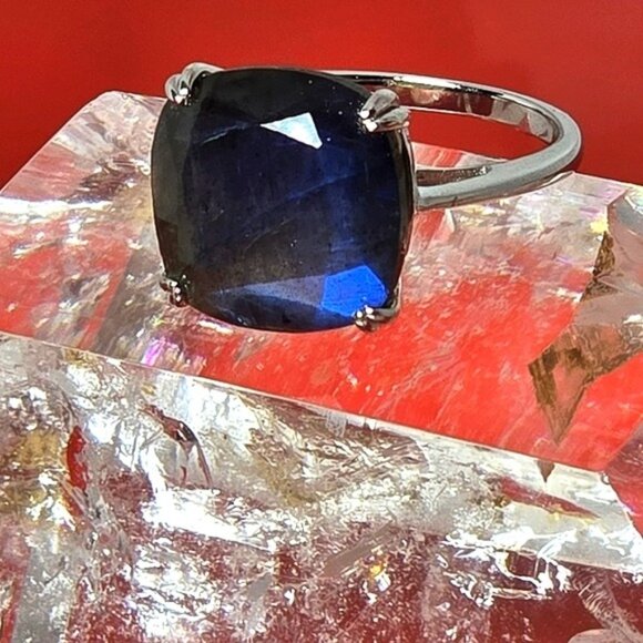 925 Sterling Silver Ring with Natural Labradorite 1.3x1.3cm Gemstone - Picture 7 of 7